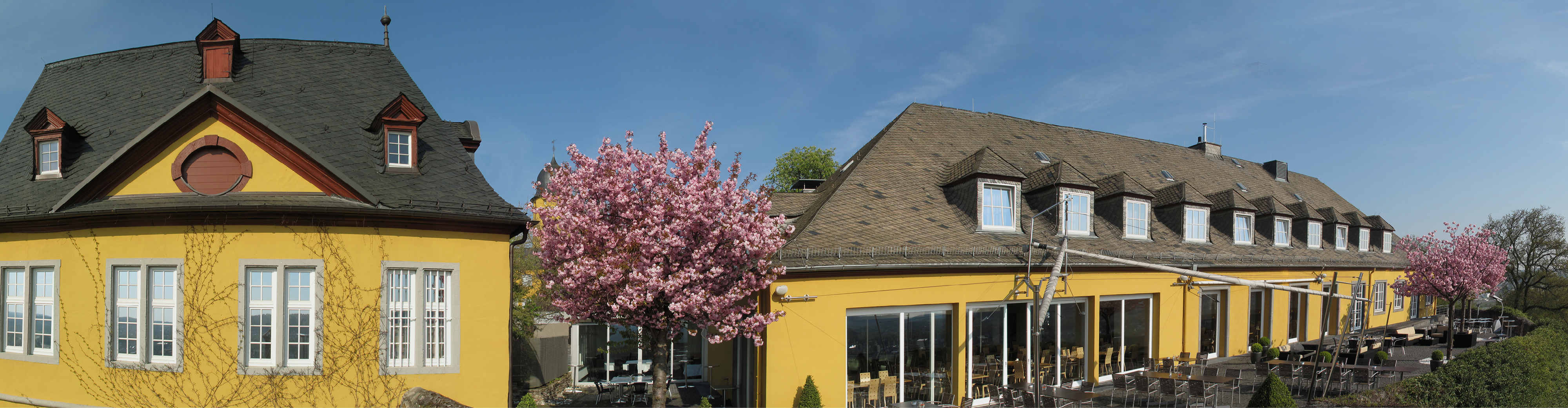 Hotel Schloss Montabaur - Meet, enjoy, relax Exterior view of Hotel Schloss Montabaur with castle grounds, green parkland and historical flair