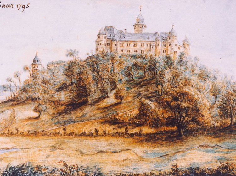 Alte Fotografie von Schloss Montabaur mit Blick auf die historische Schlossanlage und ihre barocke Architektur